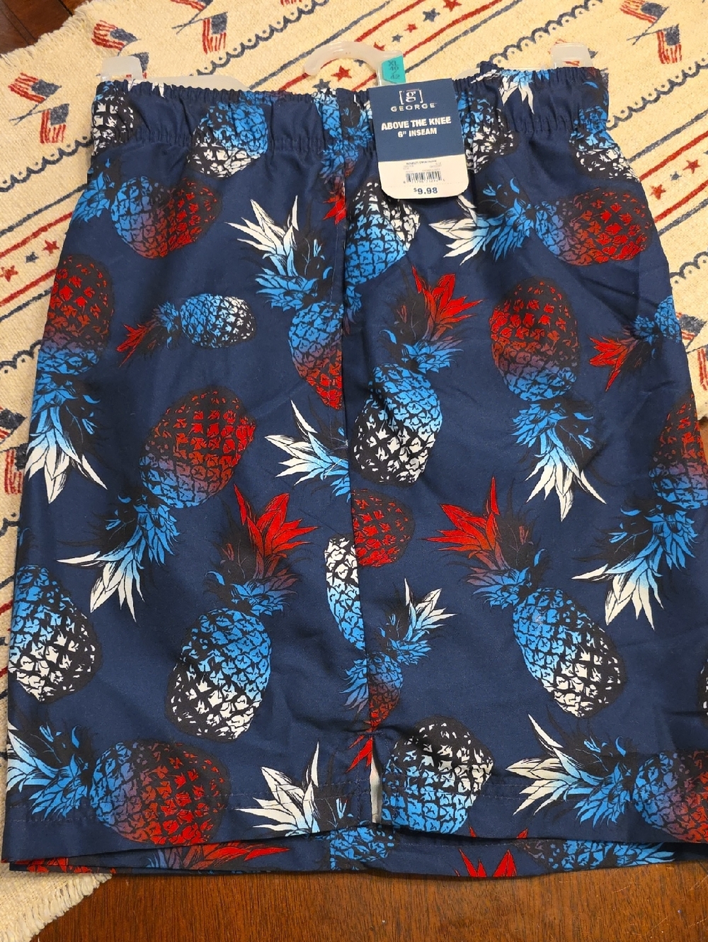 George Men’s Navy Pineapple Print Hybrid Shorts with Red & Blue Accents